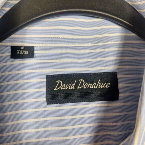 David Donahue Shirt Mens 18-34/35 Blue White Striped Button Up long sleeve - Picture 1 of 6